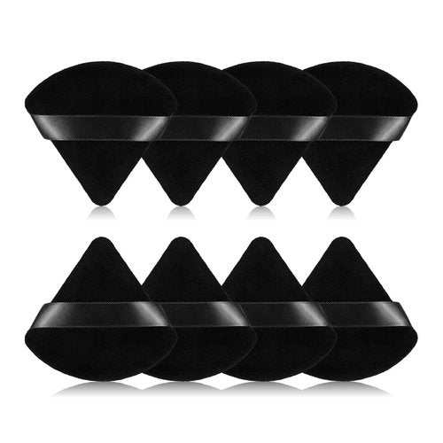 8Pcs of Triangular Powder Puff Makeup Sponges, Made of Super-soft Velvet, Designed for Contouring, Eye, and Corner, Beauty Blender Foundation Mixing Container.(Black)