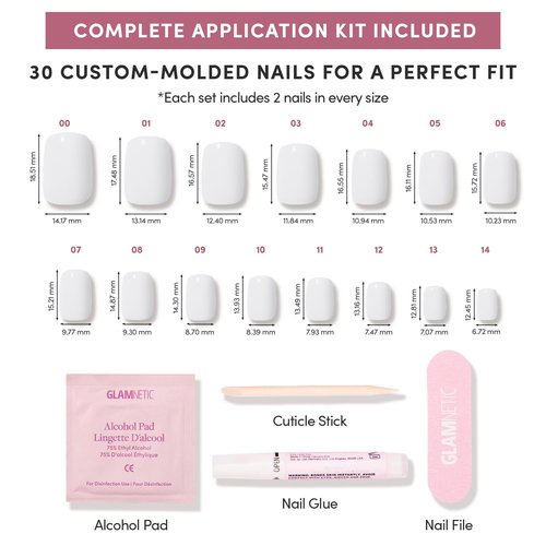 Glamnetic Press On Nails - Clean Cut | Short Squoval White Fake Nails, Salon Quality Milky Nails | 15 Sizes - 30 Nail Kit with Glue