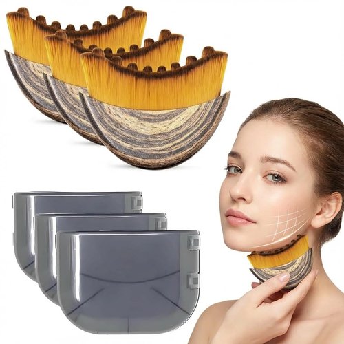 Lymphatic Contour Face Brush and Manual Face Massage Tool, Soft Bristles Jawline Contouring Massager for Skin Depuffing, 3 Pack