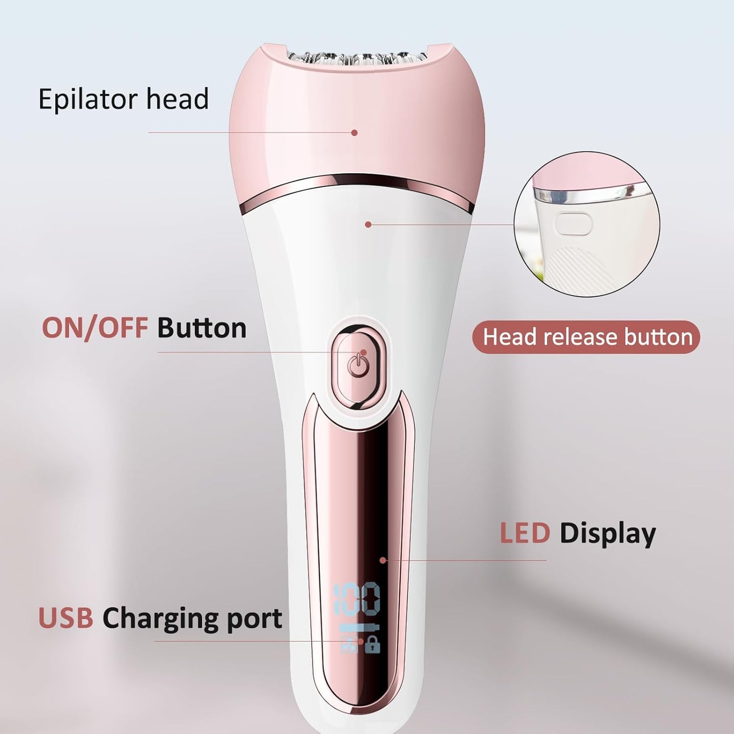 Skiennix Epilator for Women - 6-in-1 Hair Removal System with Shaver, Facial Brush & Waterproof Design (Pink)