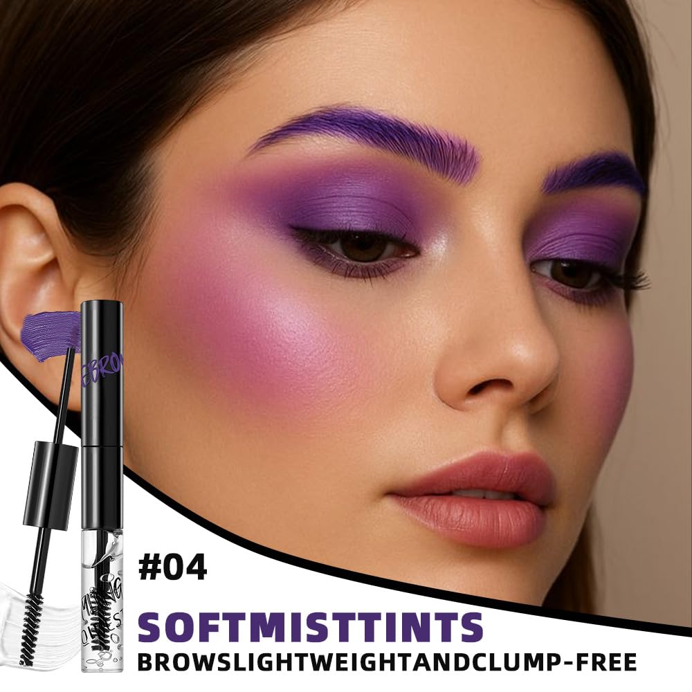 Skiennix 2-in-1 Semi-Permanent Eyebrow Gel - Waterproof Tinted Brow & Lamination Gel, Clear (04#Purple)