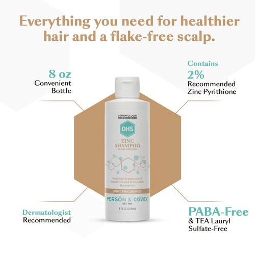 DHS Zinc Shampoo - Dandruff Relief for Flaky & Dry Scalp with 2% Zinc Pyrithione | 8 oz