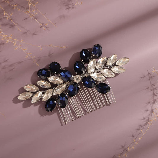 Teyglen Bridal Crystal Hair Comb Full Blue Rhinestone Wedding Hair Comb Hair Accessories Sparkly Crystal Hair Piece Bridal Headpiece for Women Girls(Dark Blue)