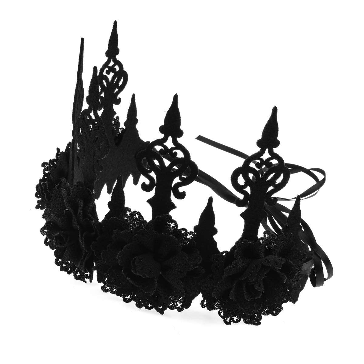 Love Sweety Halloween Vintage Crown Rose Headband Gothic Floral Headpiece (A Black)