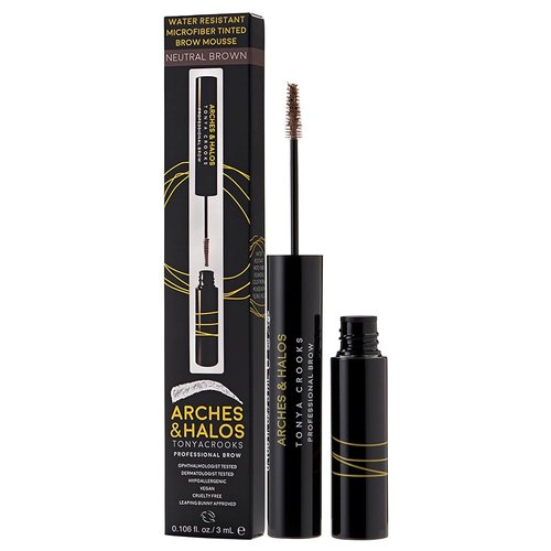 Arches and Halos Microfiber Tinted Brow Mousse - Water-Resistant Eyebrow Shaper - Vegan - Neutral Brown - 0.11 oz