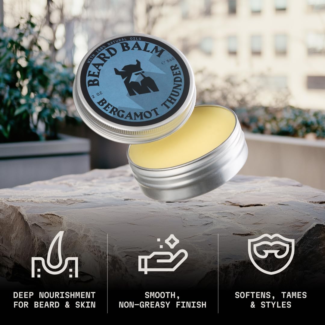 Striking Viking Beard Balm - Leave-In Conditioner with Argan & Jojoba Oils | 2 Oz Bergamot Thunder