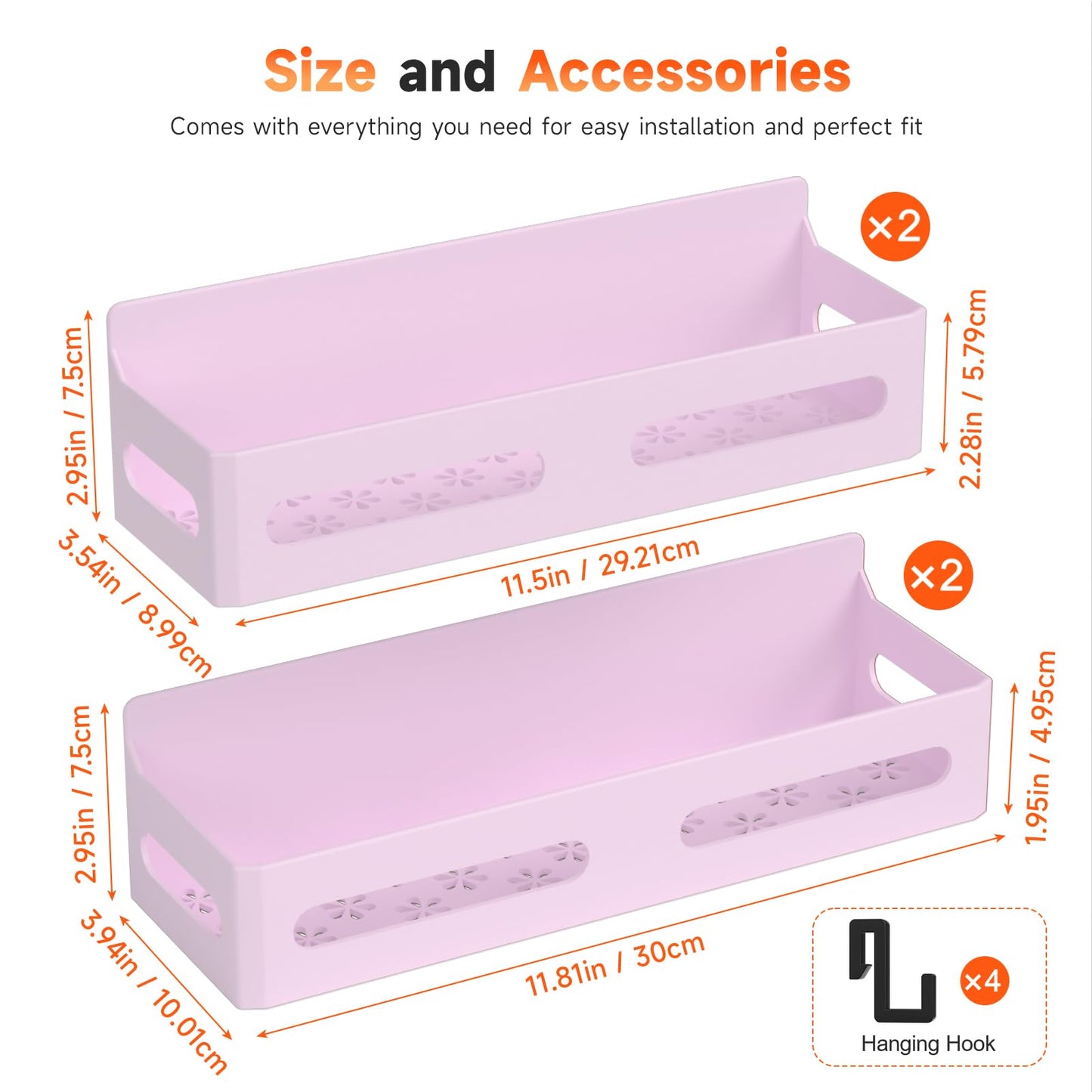 4 Pack Strong Magnetic Spice Rack for Refrigerator, Multipurpose Magnetic Shelf for Fridge with 4 Hooks for kitchen and Bathroom Organization, Black