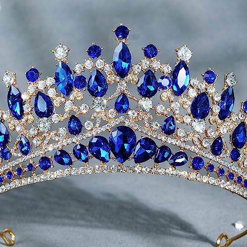 ShulaSHOP Blue Wedding Tiara for Women, Crowns for Women Rhinestone Bridal Crown Princess Tiara Headband, Costume Party Accessories for Brithday Halloween