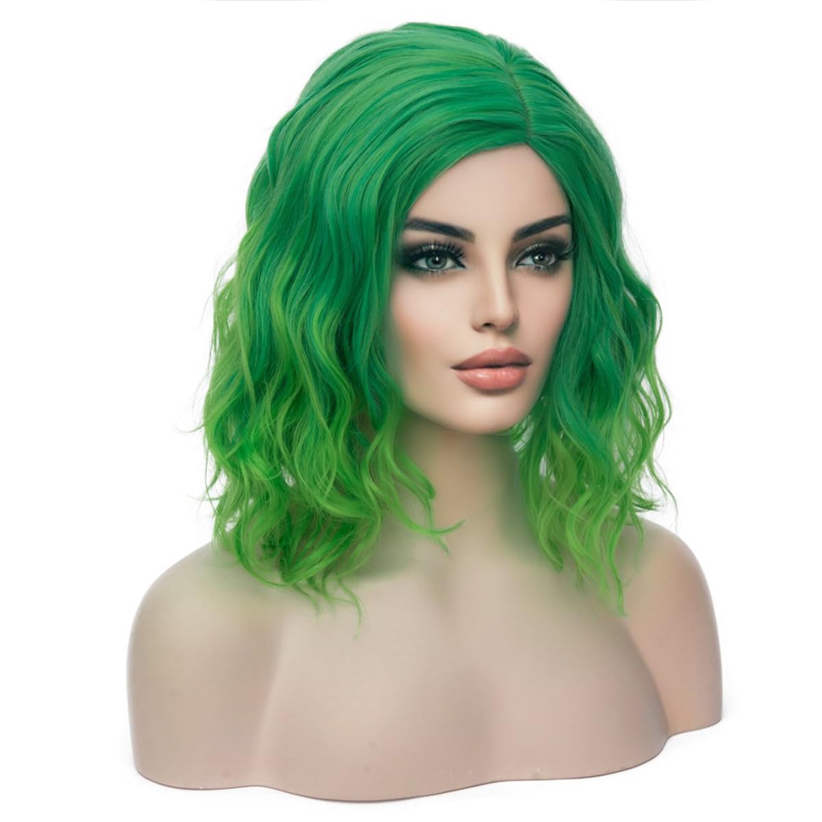 MAGQOO Green Wig Green Ombre Wig Green Bob Wig Green Wigs for Women Short Curly Wavy Green Wigs Synthetic St.Patrick's Day Wigs