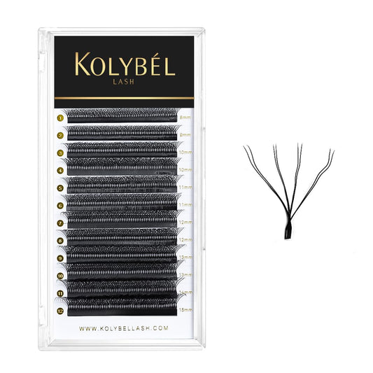 Kolybel W Eyelash Extension 4D Volume Premade Fan Lashes 0.07 C Curl 8-15mm Faux Mink Matte Black Double Tips W Shaped Tips Soft Lightweight Lashes Supplies(4D Double,0.07-C-8-15mm)