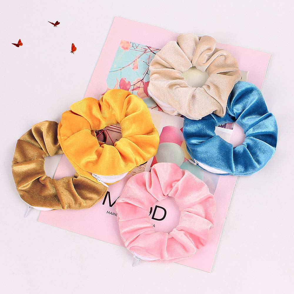 Women's Velvet Hair Ties with Hidden Zipper Pocket and Soft Elastic Bands - Scrunchies for VSCO Girls