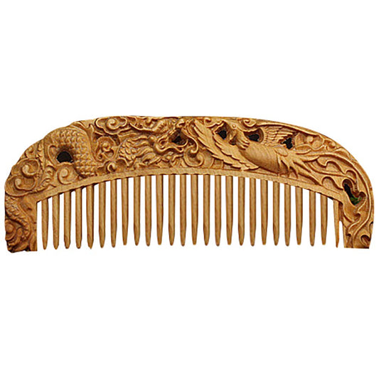 Nerien Handmade Carved Vintage Wooden Hair Comb Portable Anti Static Engraving Animals Women Comb (Dragon & Phoenix)