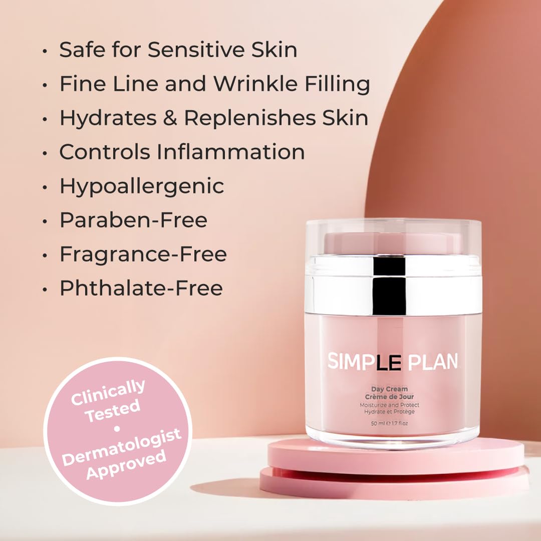 Simple Plan Daily Hydrating Day Cream - Fragrance-Free with Hyaluronic Acid & Ceramides | Lightweight for Sensitive Skin (50ml)