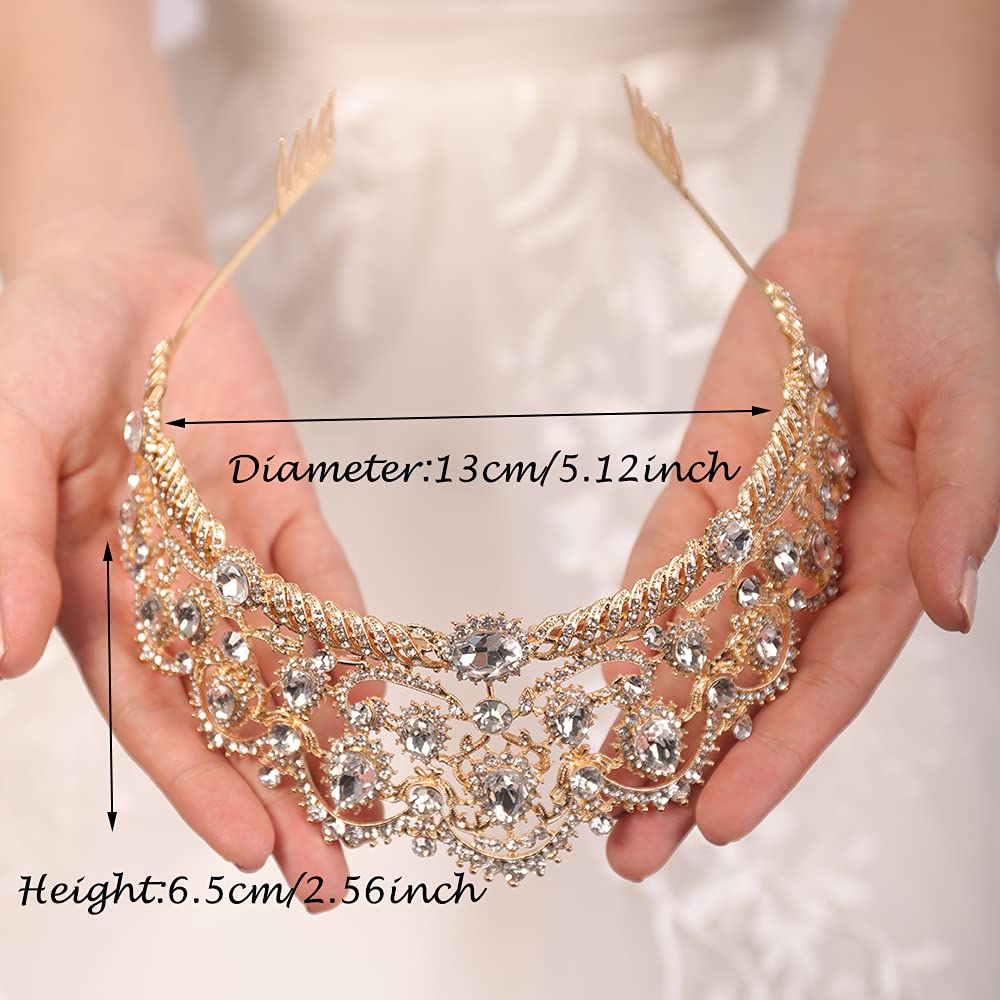 wekicici Wekicici Rhinestone Wedding Tiara Gold Charming Gemstone Queen Crown with Comb Headband Wedding Pageant Birthday Party weki-3-crown-2-g 0