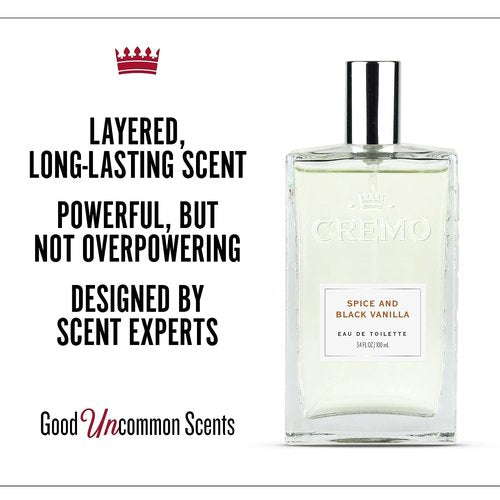 Cremo Cologne For Men - Spice & Black Vanilla Fragrance Spray | Bold Spices & Rich Woods, 3.4 Fl Oz