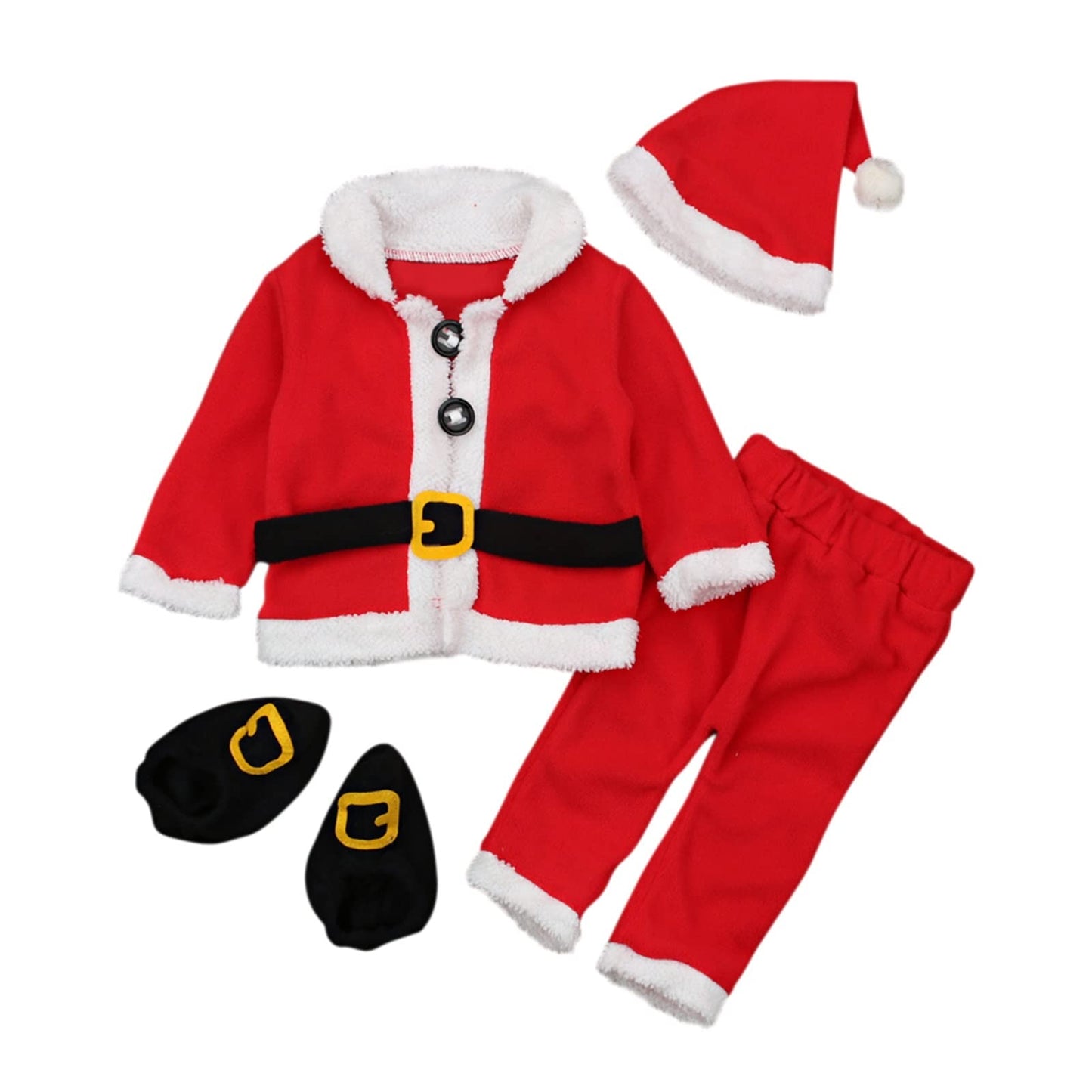 Emmababy Santa Costume Infant Baby Boy Velvet Outfit Toddler Girls Christmas Outfit Button Down Plush Jacket Coat Pants Hat (red, 0-6 Months)