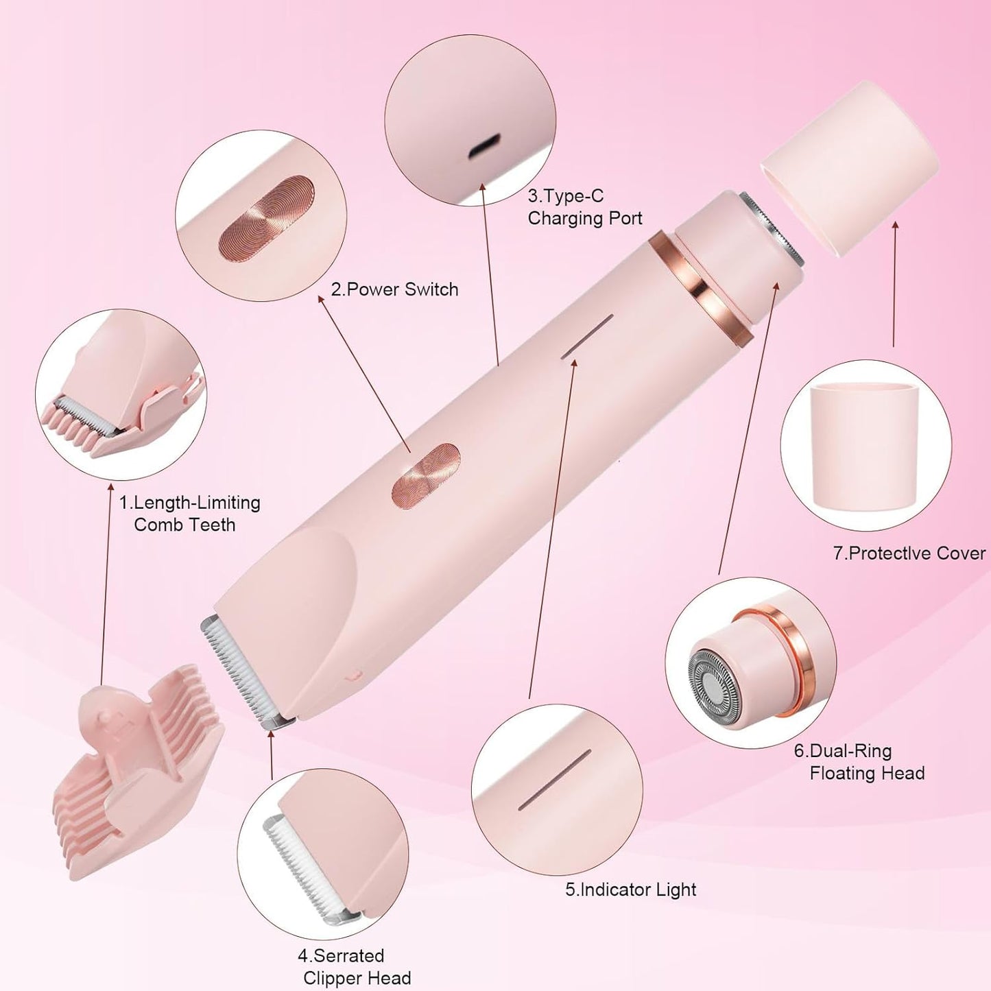 Skiennix 2-in-1 Electric Shaver for Women - Rechargeable Wet & Dry Body Trimmer (Pink)