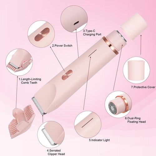 2 in 1 Electric Shaver for Women, Rechargeable Electric Shaver and Accessories, Wet and Dry Use Body Trimmer for Home (Blue)