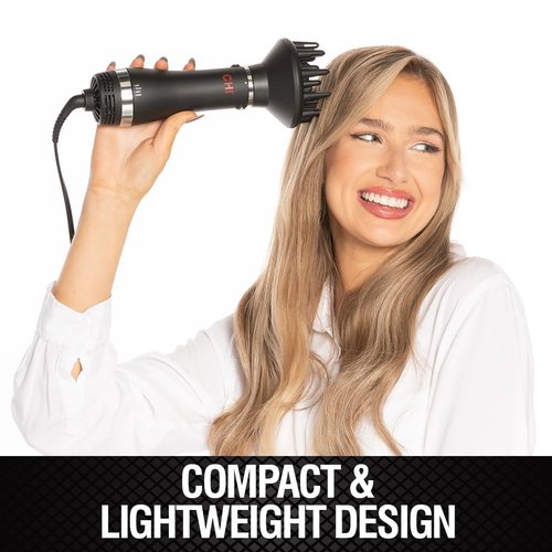 CHI Volumizer 4-in-1 Blowout Brush - Ceramic Ionic Hair Dryer with 4 Attachments, 1000W, Black