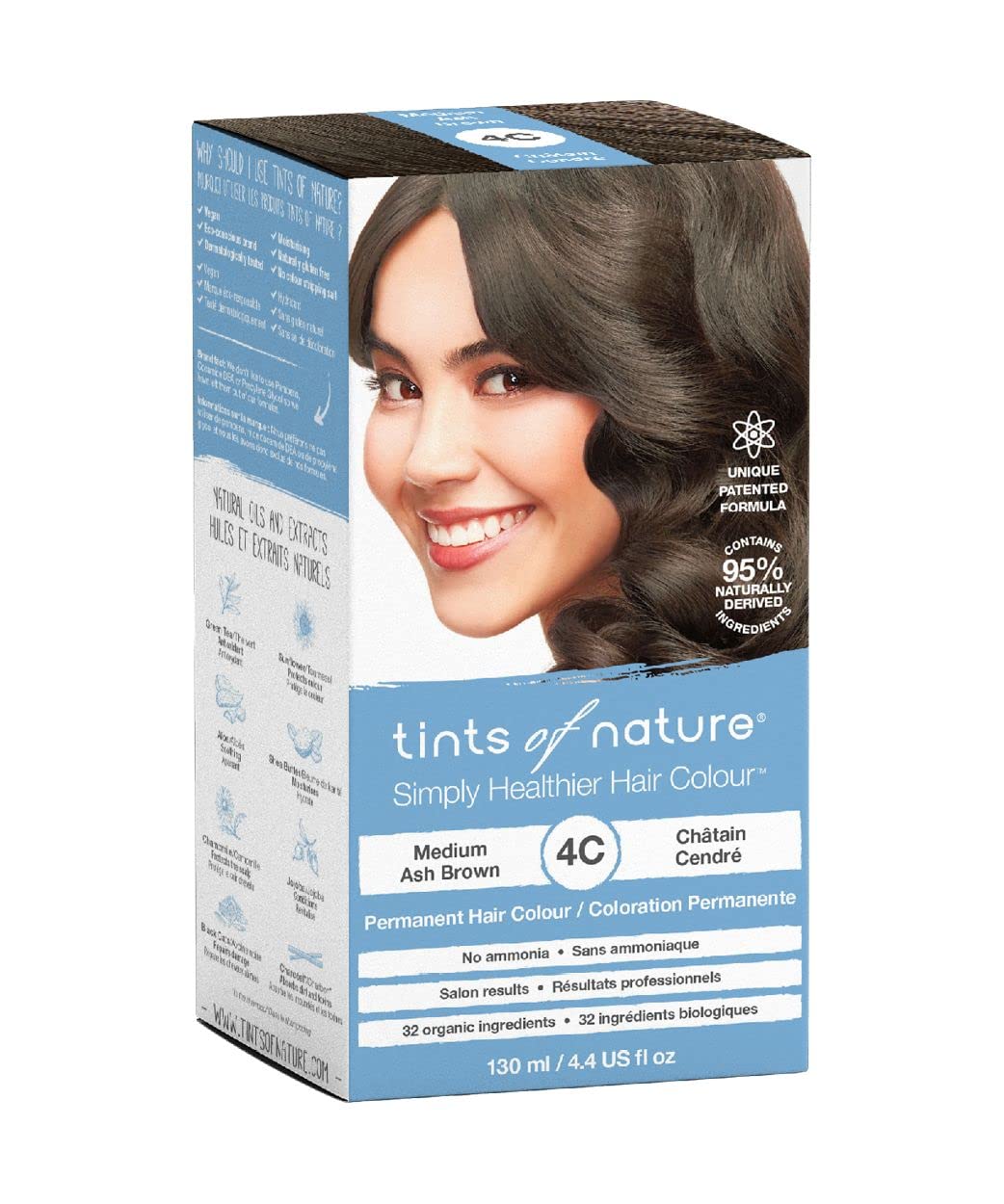 Tints of Nature 4C Medium Ash Brown Hair Dye - Nourishing, Ammonia-Free Formula | 4.4 fl oz