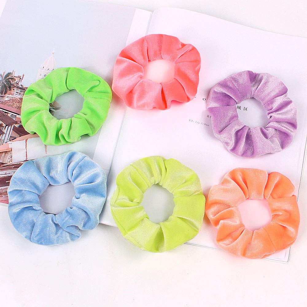 6 PCS Premium Velvet Macaron Theme Hair Scrunchies Tie Bobbles Rainbow Hair Bands Scrunchy Hair Tie Ropes Lce Cream Color for Women Hair Elastic Bandss (6 PCS Colorful)