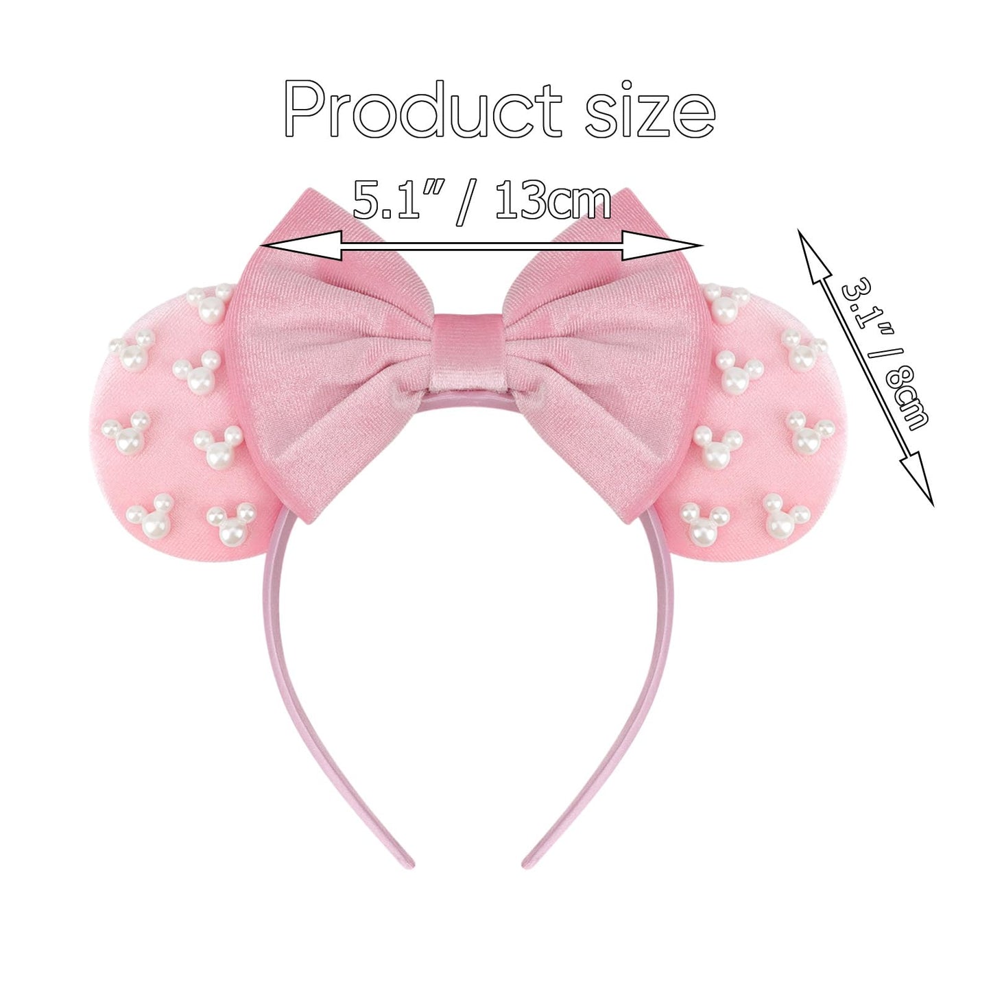 DRESHOW Mouse Ears Headbands for Women Girls Pearl Hairbands Bow Head bands Velvet Head band Christmas Cosplay Costume Princess Party Decorations Halloween & Disney Trip