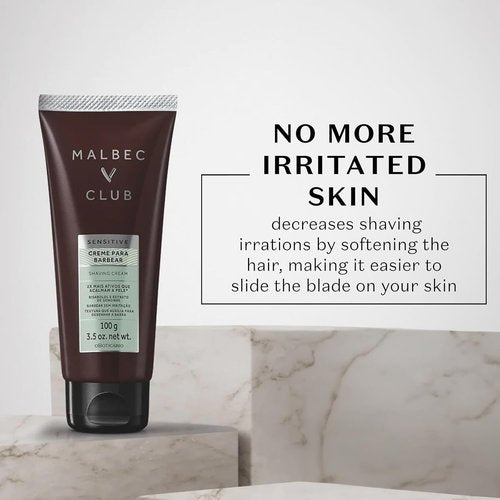 Malbec Club Sensitive Shaving Cream for Men - Lightweight, Non-Foaming Hydration | 3.5 Ounce