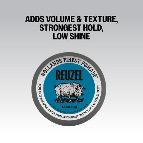 Reuzel Blue Extreme Hold Matte Pomade - Water Soluble Styling for All Hair Types | 3.38 oz