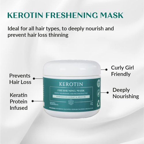 Keratin Freshening Mask - Natural Repair Treatment for Dry & Damaged Hair | Deep Conditioning with Argan Oil, Paraben & Sulfate Free