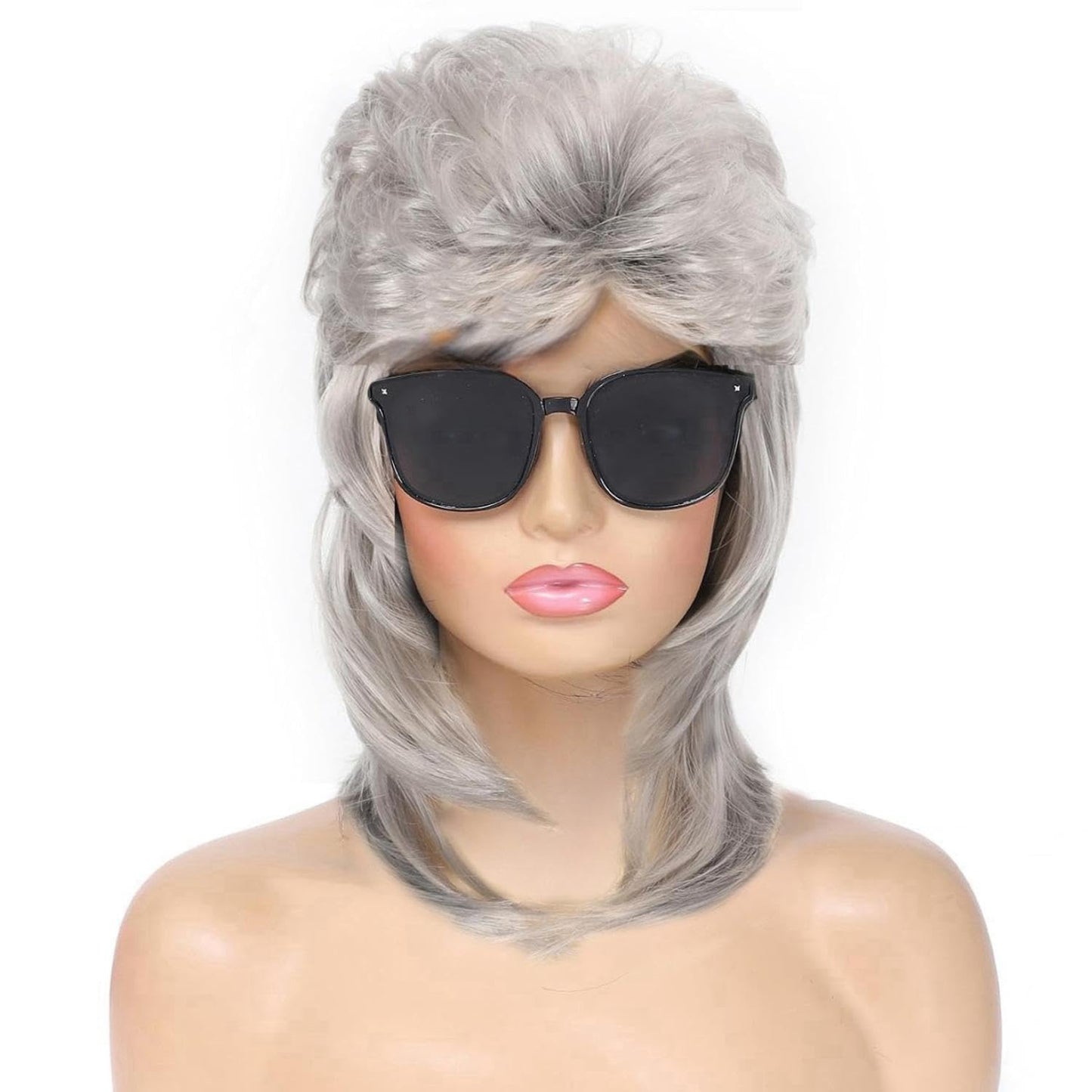 Daiaces Grey Mullet Wigs for Women 80s Rocker Wig Costumes Fancy Party Cosplay Halloween Wig