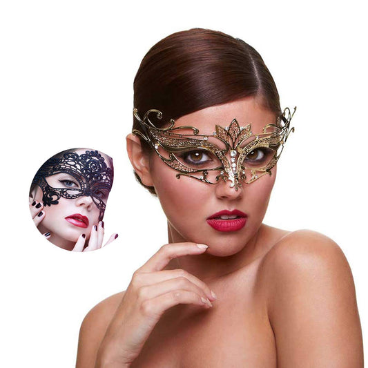 MYMENU Masquerade Mask for Women Shiny Rhinestone Venetian Party Prom Ball Metal Mask (Golden Lotus)