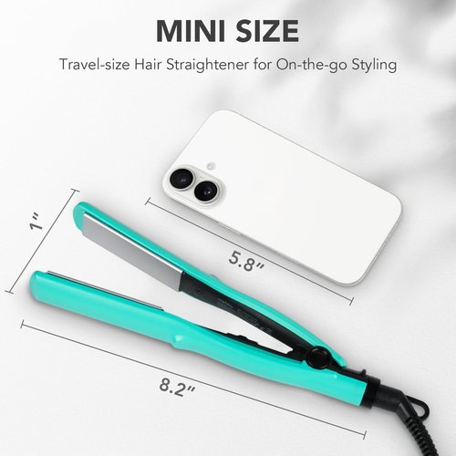 Mini 1 Inch Ceramic Flat Iron – Compact Hair Straightener for Short Hair & Bangs, Dual Voltage Travel-Friendly, Green