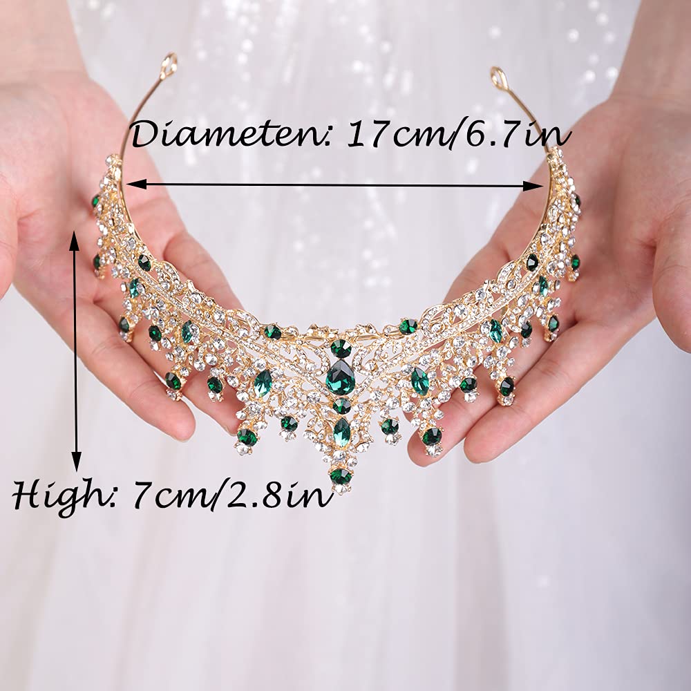 Lerjiaoor Bright Gemstones Queen Crown for Women and Girls Wedding Bridal Party (Green)