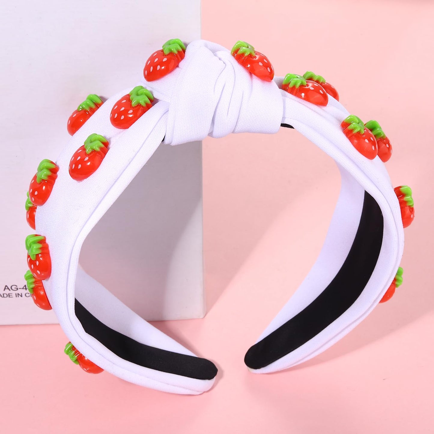 VOGUEKNOCK Fruit Headbands for Women Girls Tropical Strawberry Knotted Headband Summer Beach Headwear Hair Accessories (Strawberry-White)