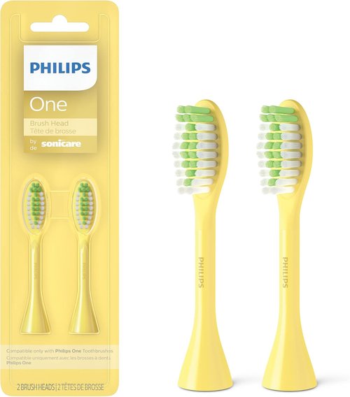 Philips One by Sonicare Electric Toothbrush Heads - 2 Pack Replacement Brush Heads, Mango Yellow