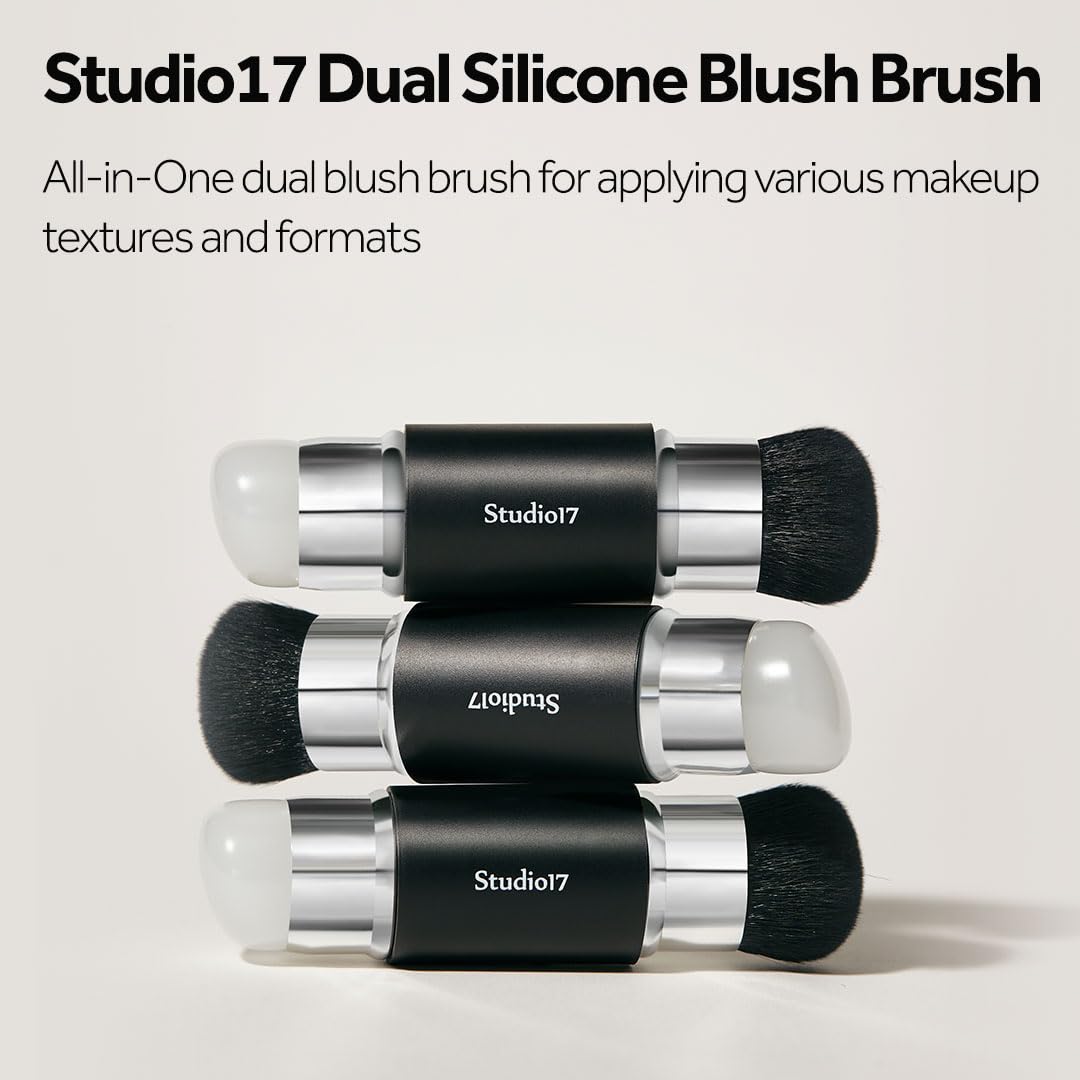 STUDIO17 Dual Ended Silicone Tip Blush Brush - Skin-Friendly Makeup Tool for Contouring & Blush Application