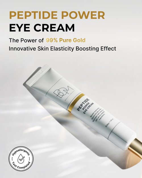 BOM COSMETICS Peptide Power Eye Cream - Lightweight 99% Pure Gold Formula for Collagen Boost | 1.05 Fl Oz