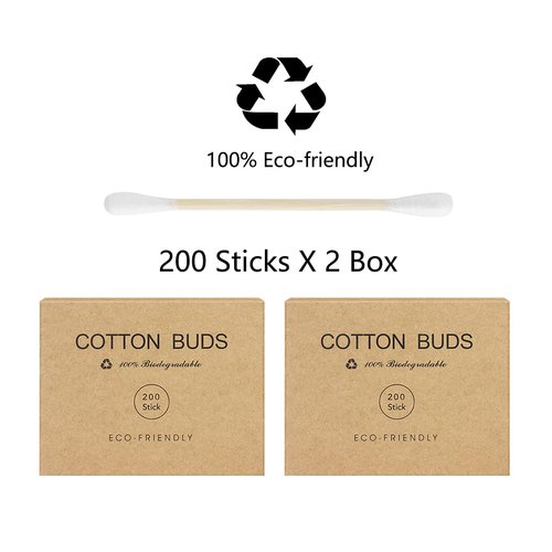 Bamboo Cotton Swabs - Eco-Friendly 400 Count Cotton Buds for Gentle Ear Cleaning