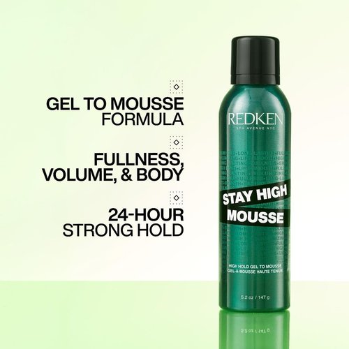 Redken Stay High Volumizing Mousse - Strong Hold Gel to Mousse for Fine Hair, Lasts 24 Hours