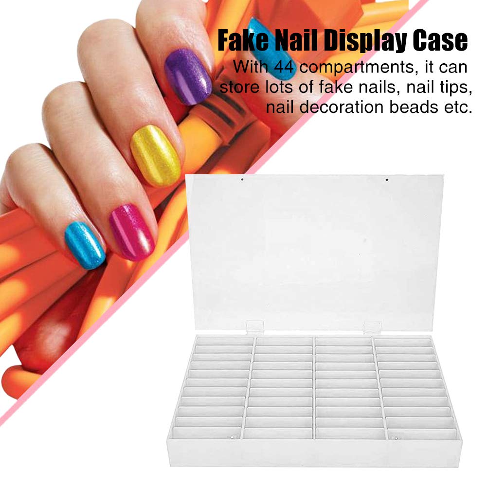 Nail Art Display Box, Press On Nails Box, 44 Dividers Fake Nail Art Organizer Holder for Nail Salon
