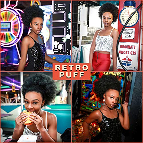 GLAM21USA Afro Puff Drawstring Ponytail Retro Kinky Curly Ponytail Wig Clip in Bun Hair Piece for Black Women Synthetic Hair Extension (LARGE, 1 (Jet Black))