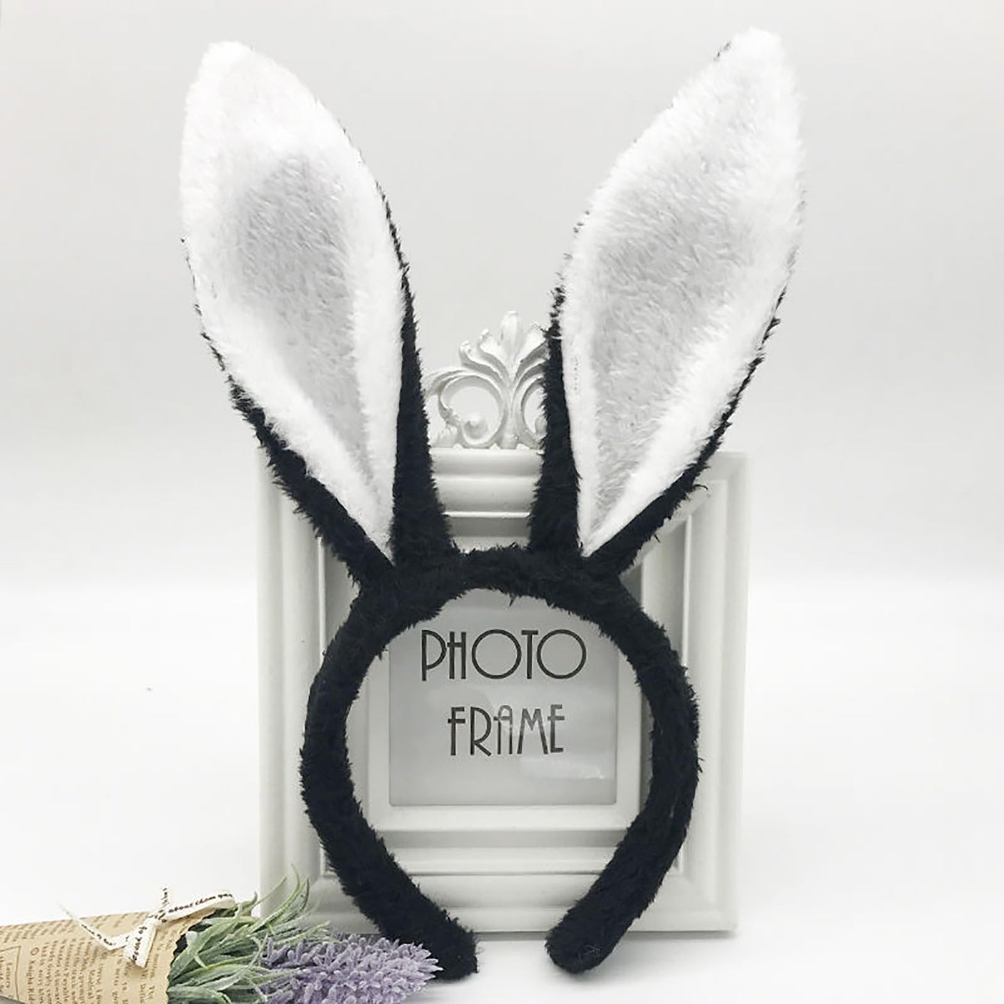 FunSpt Easter Bunny Rabbit Ears Plush Headband Halloween Costume for Aldult Black