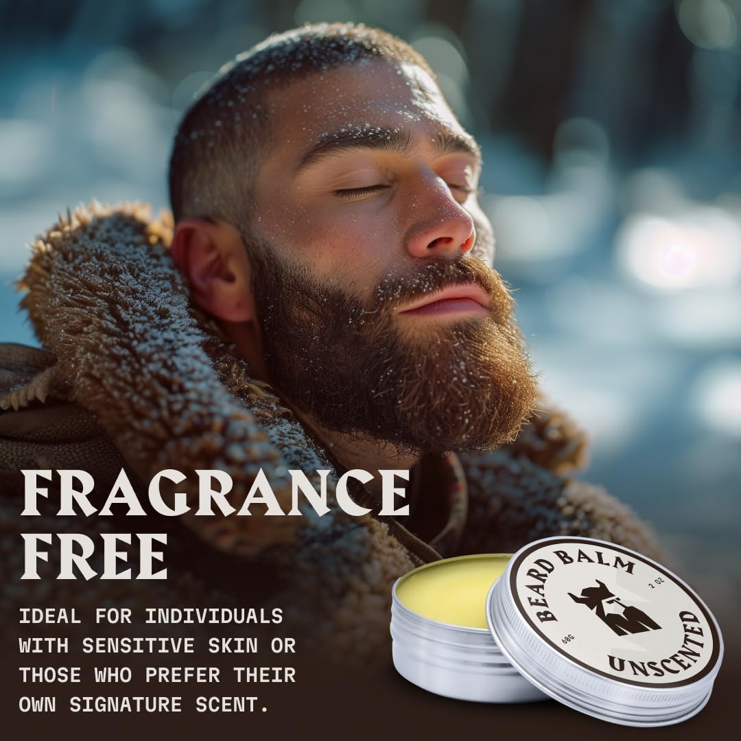 Viking Beard Balm for Men - Unscented 2 Ounces | Fragrance-Free Care & Styling with Argan & Jojoba Oils