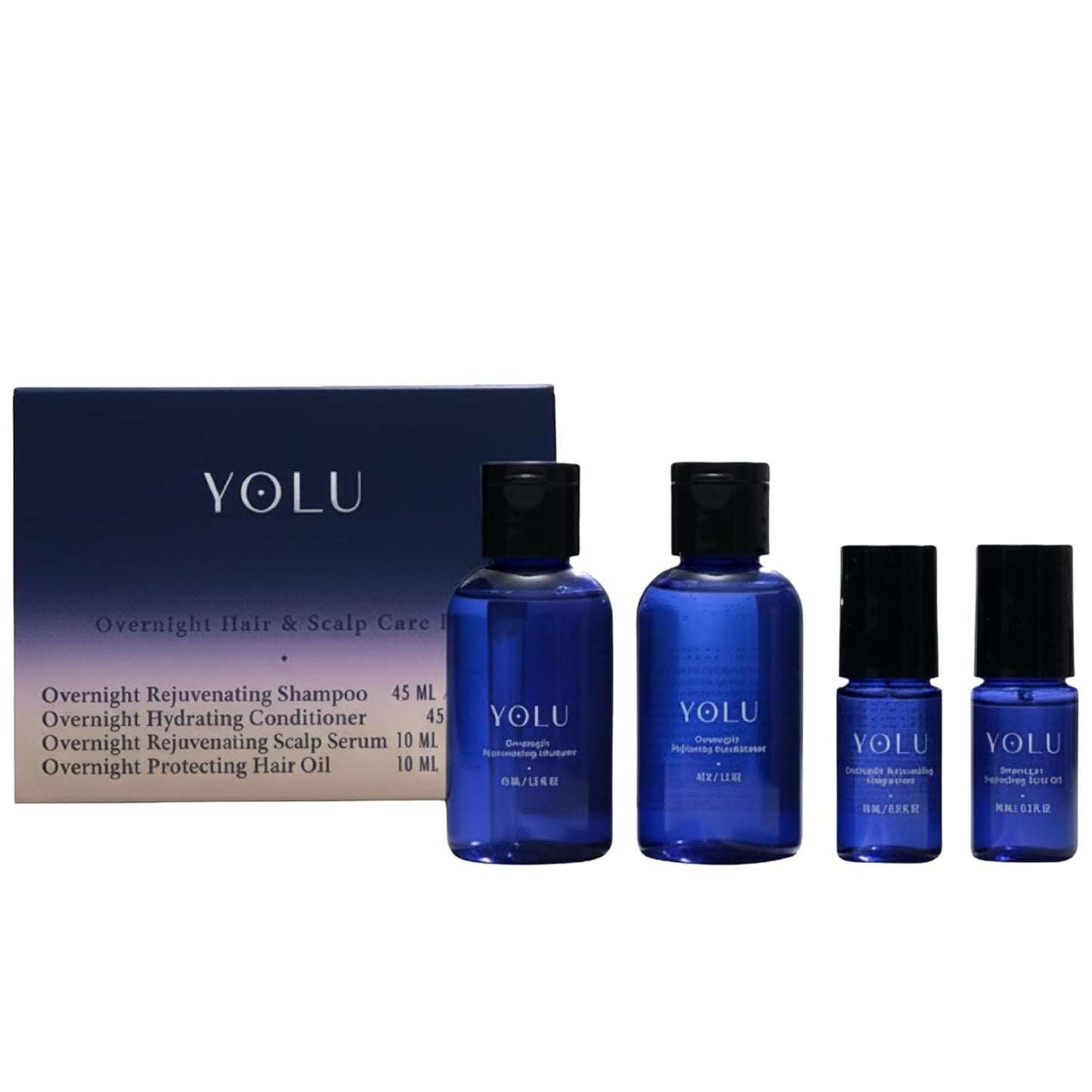 YOLU Travel Size Hair Care Kit | Japanese Hair Care Essentials - Overnight Scalp Serum, Oil, Shampoo & Conditioner - Perfect Gift Set for Women