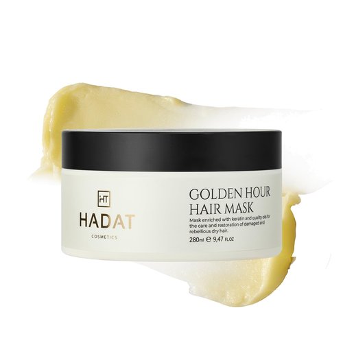 HADAT Golden Hour Express HAIR MASK – Premium Professional Hair Treatment with Pearl Powder – Hydration for Dry Damaged Hair – Nourishing Oils – Split Ends – Salon Quality – Made in Israel, 9.47 Fl Oz