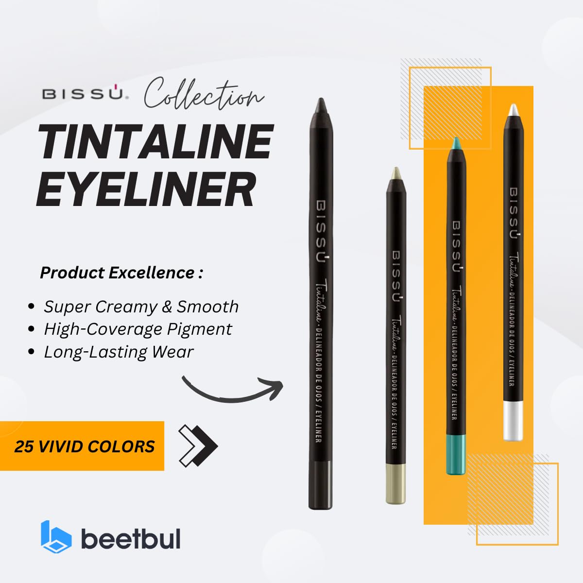 Bissú Tintaline Eyeliner - 25 Vivid Colors, High-Coverage, Long-Lasting & Smudge-Proof (Indigo Blue)