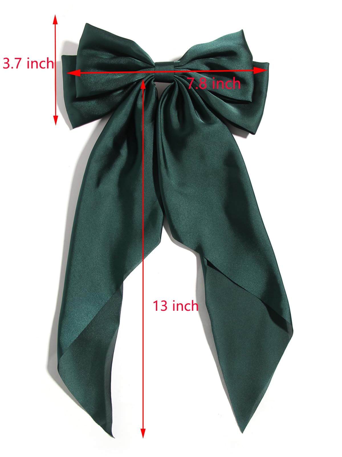 Furling Pompoms Hair Bows for Women,Large Satin Silky Hair Bow Clips Ribbon Long Tail French Barrette Hair Clamps Girls Hair Accessories Party Wedding Charm Green Red Hair Bows