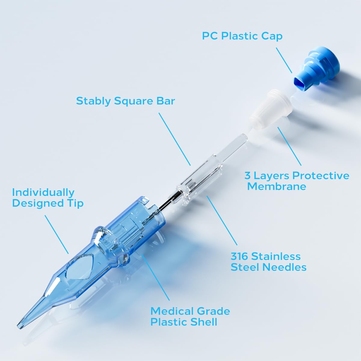 Tattoo Cartridges Needles, 20Pcs Tattoo Needles #10 Bugpin 3 Round Liner with Membrane Disposable Cartridges Tattoo Needles Long Taper for Permanent Makeup Tattoo Supplies (1003RLL)