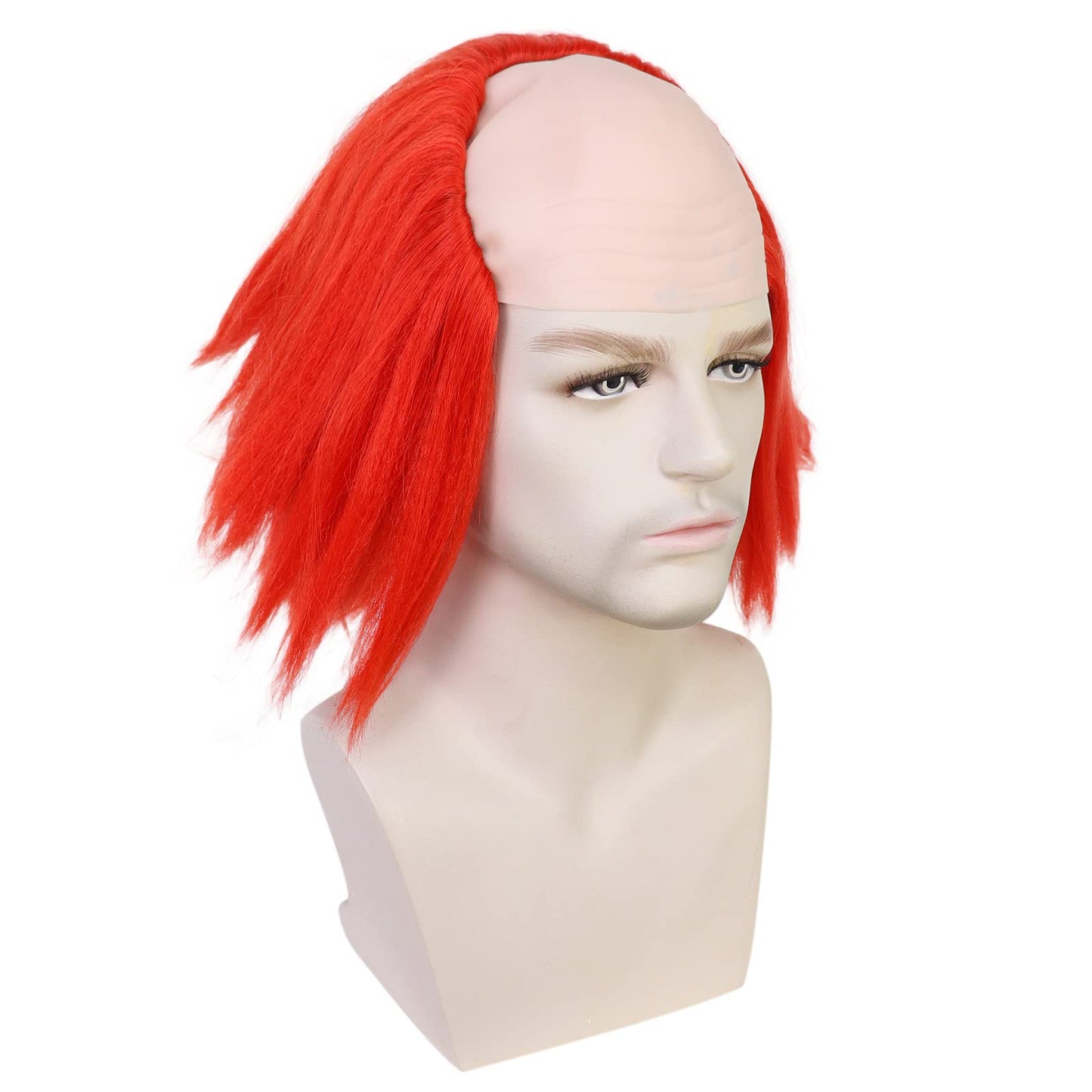 HUNIGIR Clown Wig Bald Red Wig Short Fluffy Wig Red Bald Head Wig Heat Resistant Synthetic Halloween Party Cosplay Costume Wig (Red)