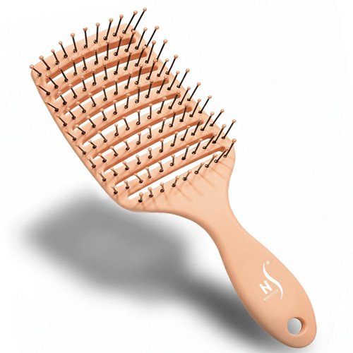 Herstyler Vented Hair Brush - Fast Detangling & Blow Drying - Curved Paddle for Thick, Curly, Wavy Hair - Peach